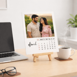 Photo Calendar 2026 – Personalised Desk Calendar with Wooden Stand