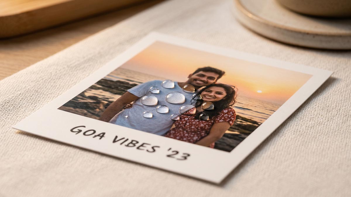 What are waterproof photo prints - water beading on a Memoriffy waterproof print surface