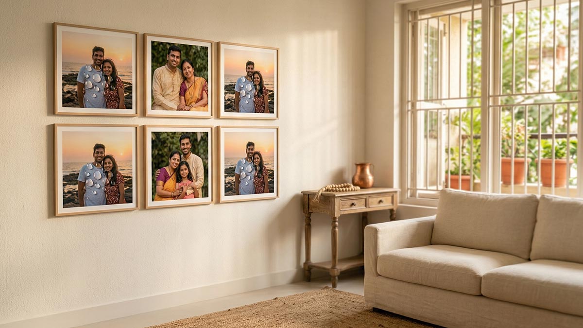 Fadeproof photo prints on a wall collage - vivid colors maintained despite light exposure India