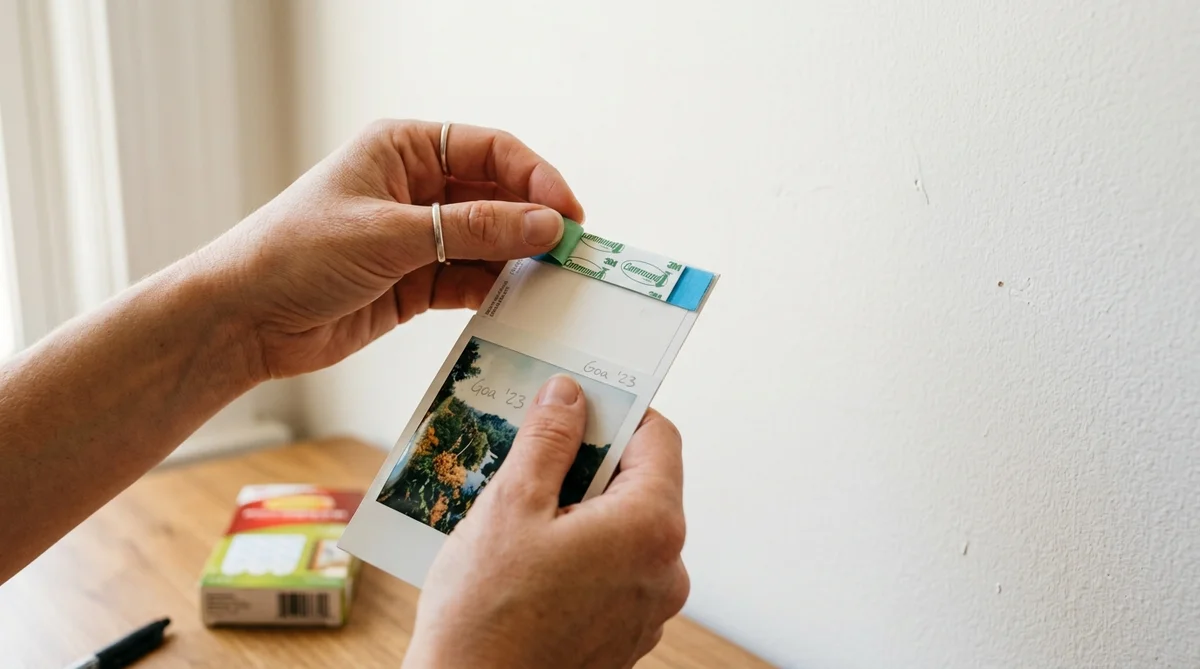 How to hang photo prints without nails India - applying Command strips to polaroid