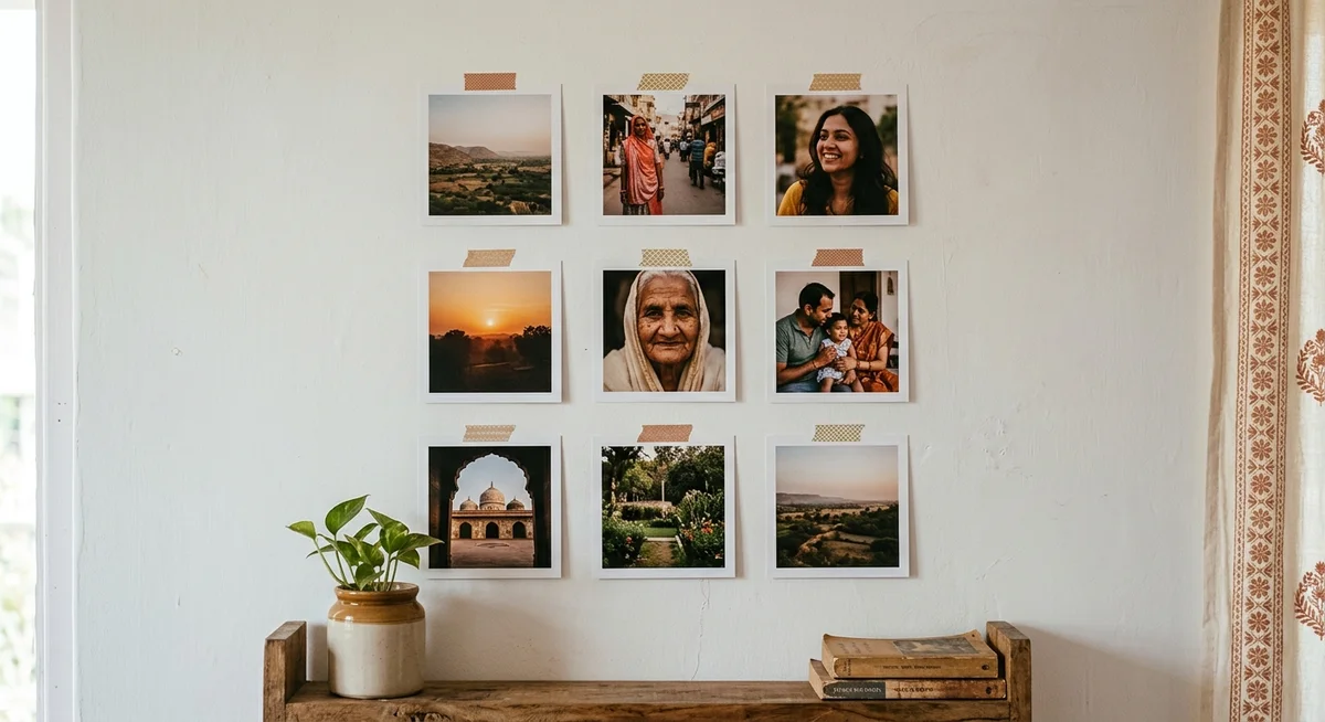 DIY budget photo wall India washi tape grid