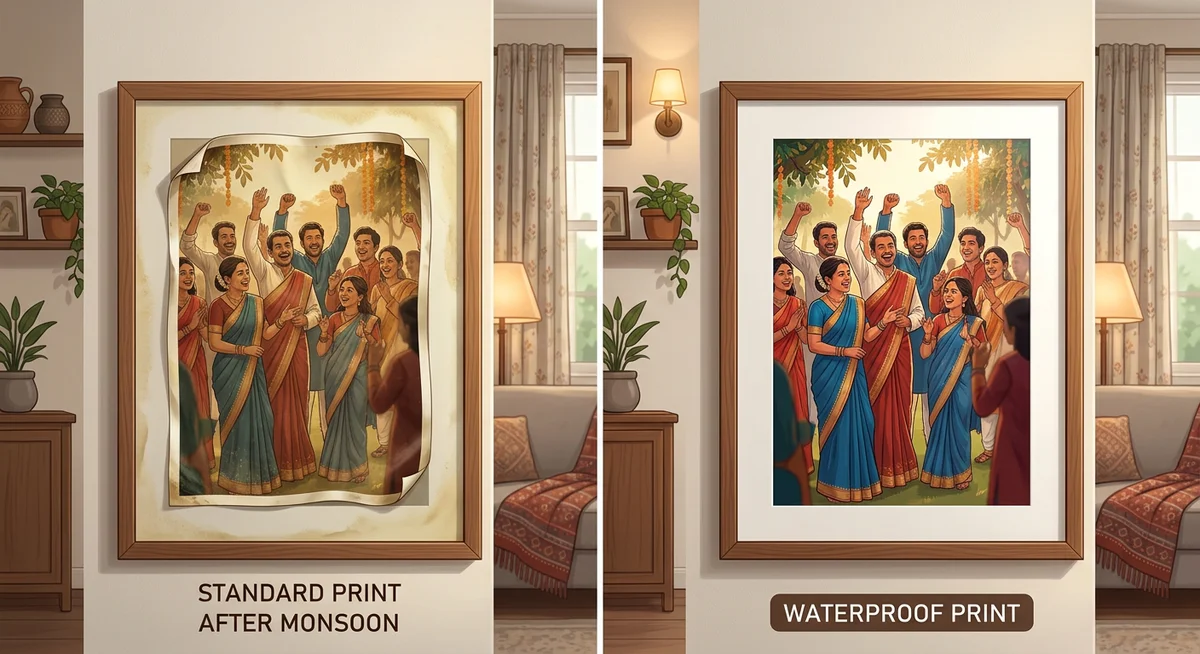Photo print longevity in India - waterproof vs standard print after monsoon season humidity exposure