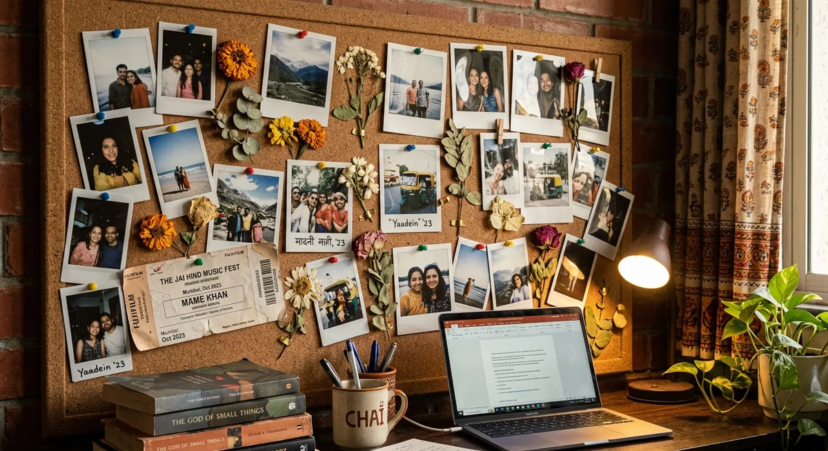 polaroid corkboard collage ideas India desk