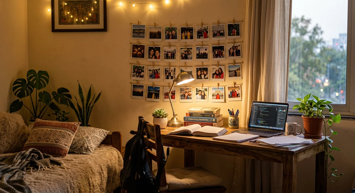 room decorated with photo prints India study desk