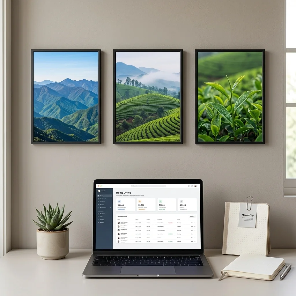 work from home photo wall decor india framed prints behind desk