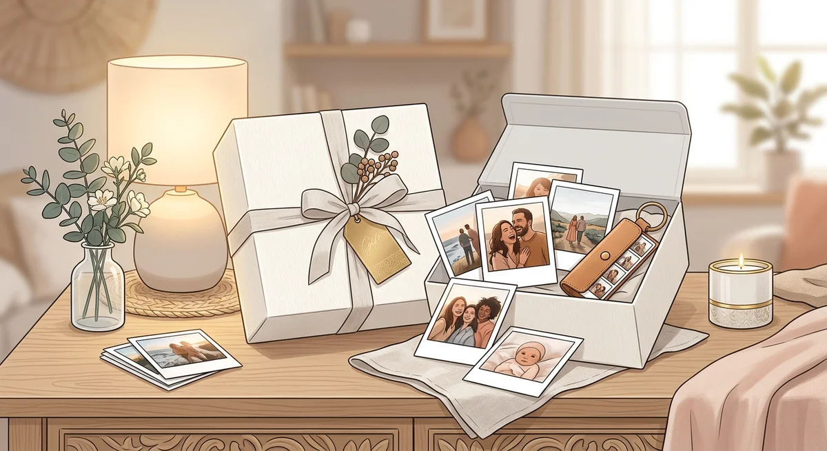 Custom photo prints as gifts for occasions India - polaroids and camera roll keychains