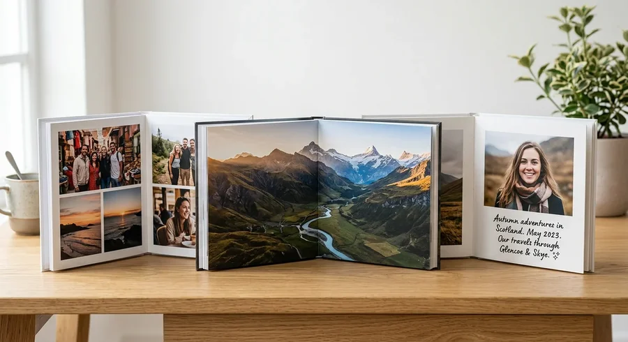 photo book layout ideas grid full-bleed text photo comparison india